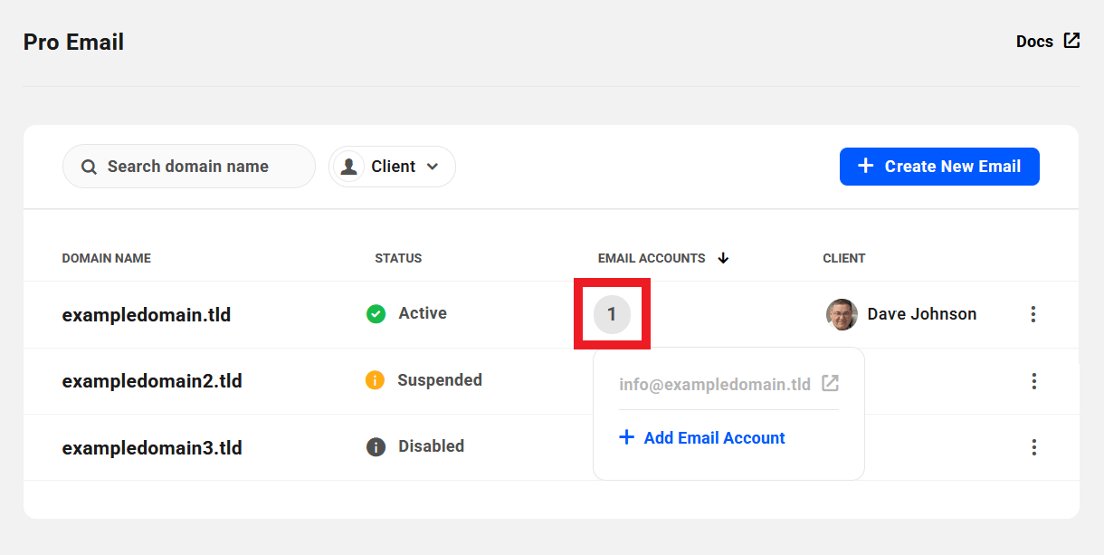 Email addresses in a Pro Email account