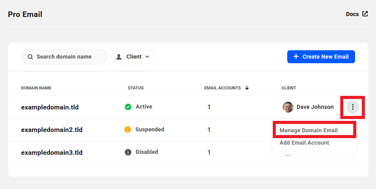 Manage domain email