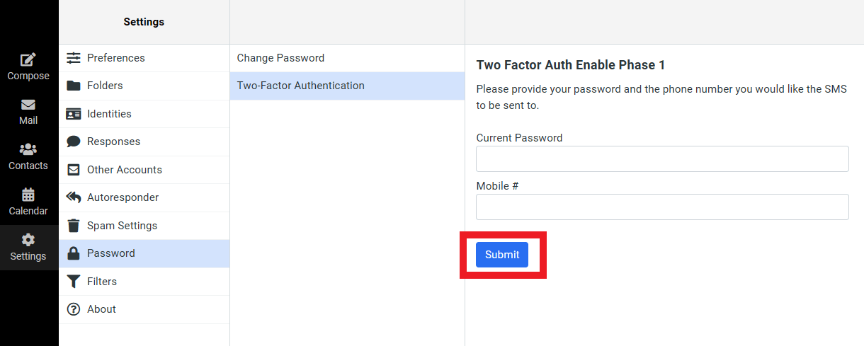 Verify two-factor authentication with SMS in a Pro Email account