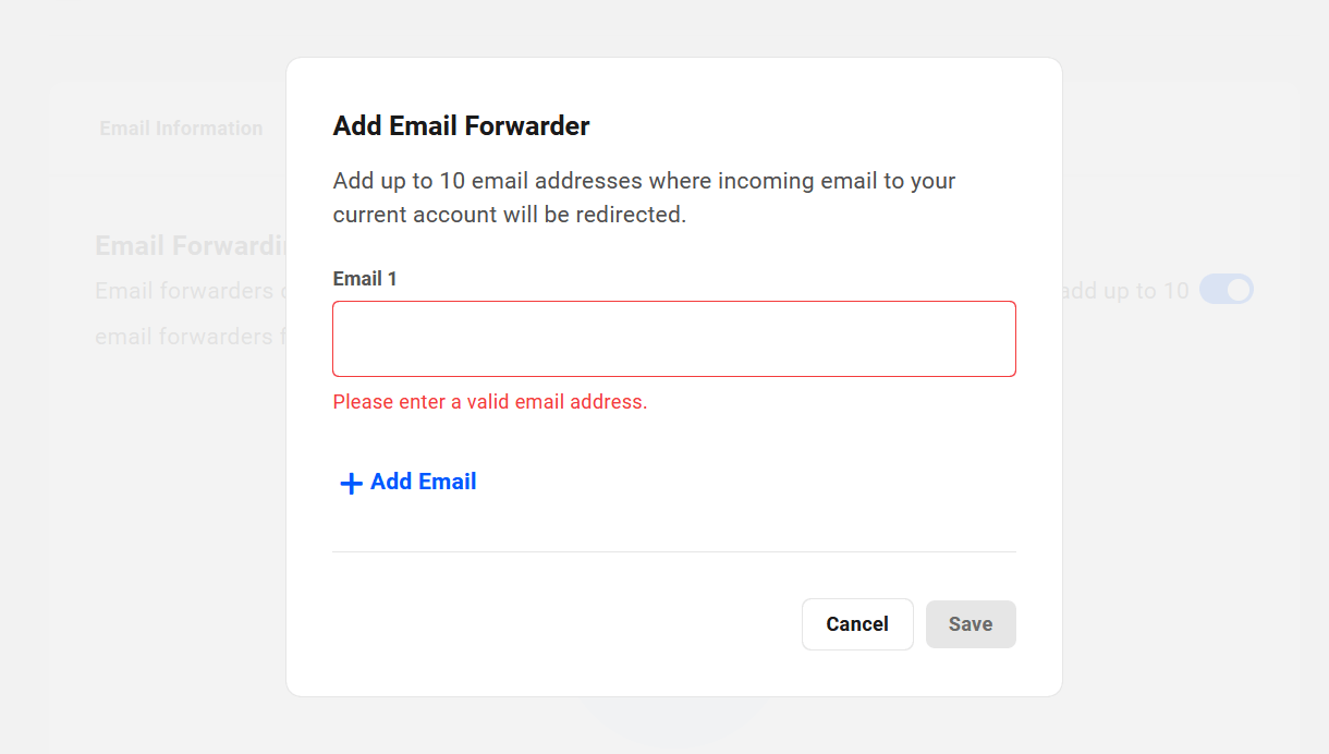 Add forwarding addresses to a webmail account