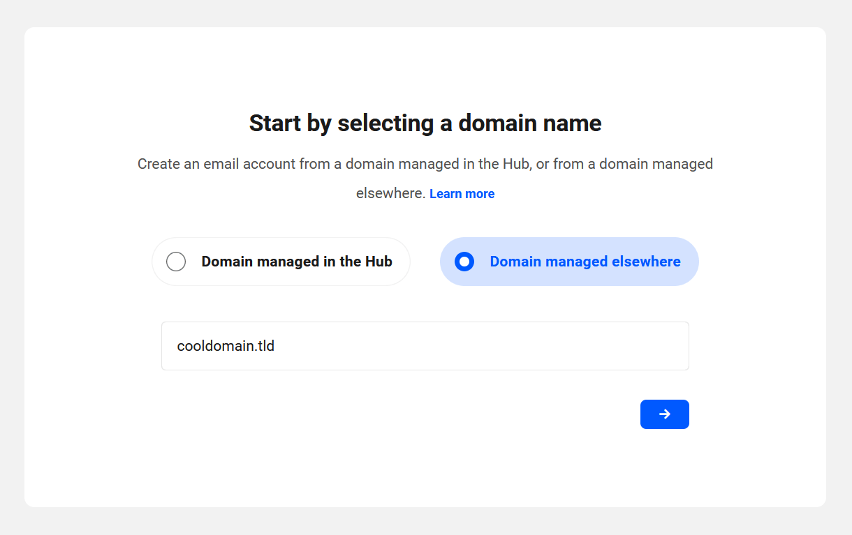 Select a webmail domain managed elsewhere