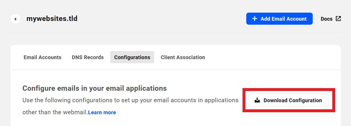 Download configuration information for email applications