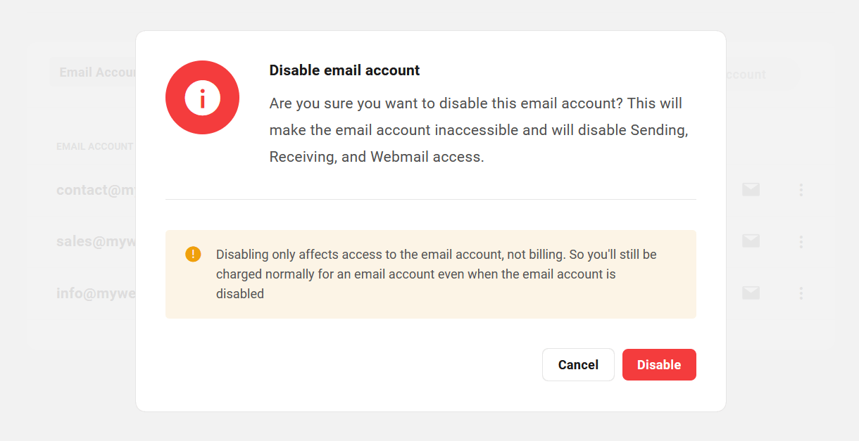 Disable a webmail account
