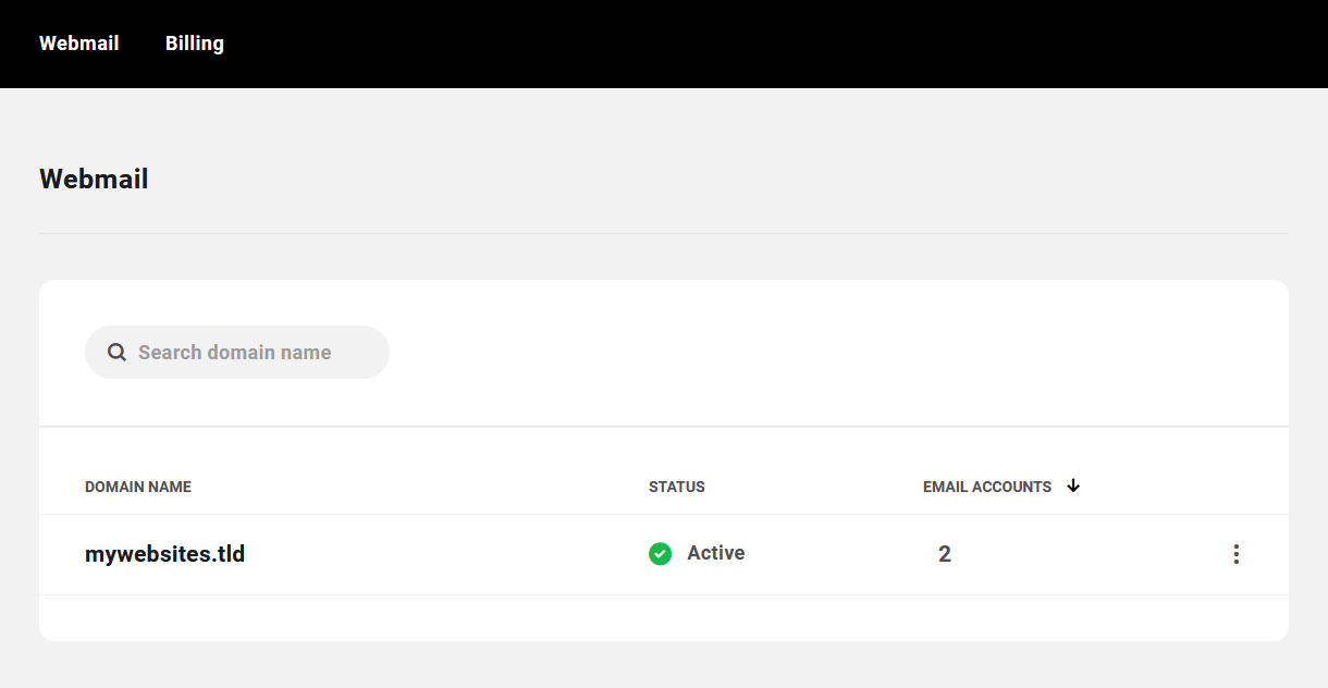 Client view of Webmail area in the Hub