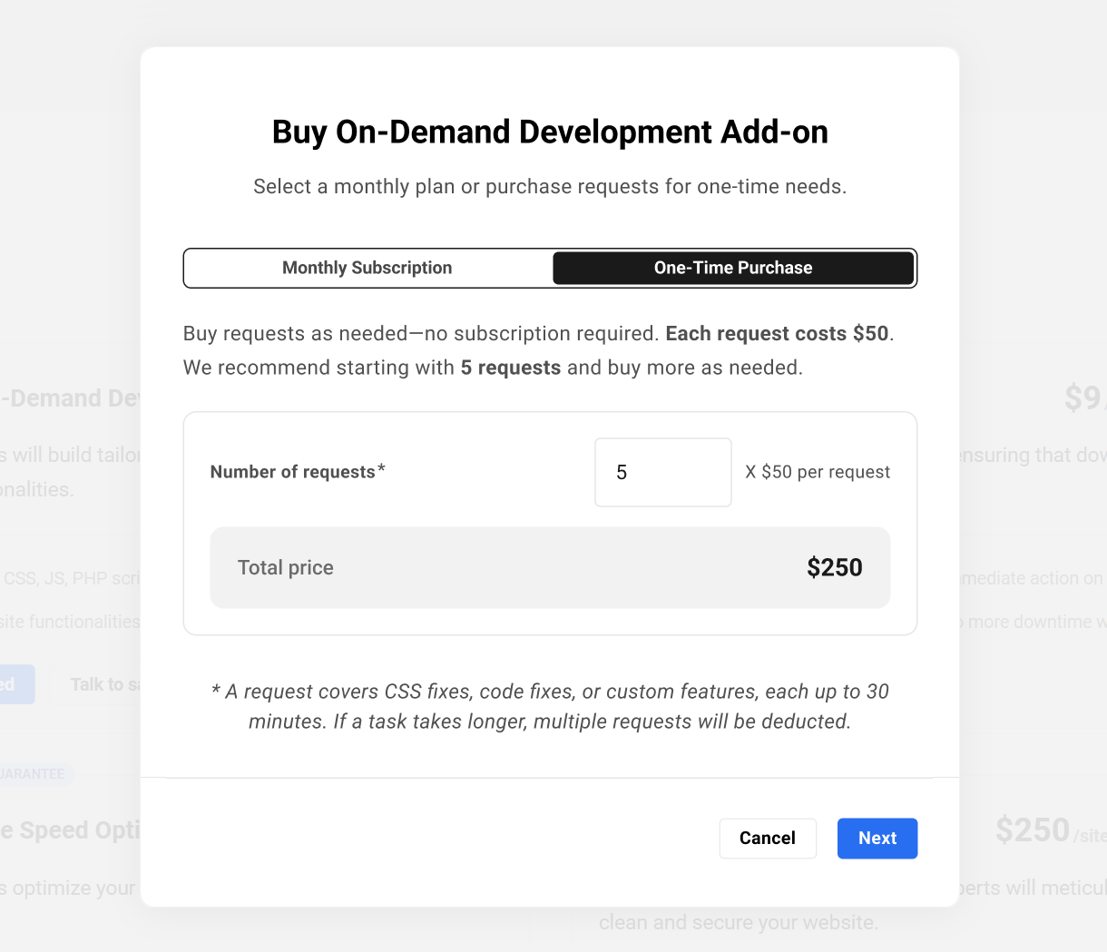 On-Demand Development one-time purchase