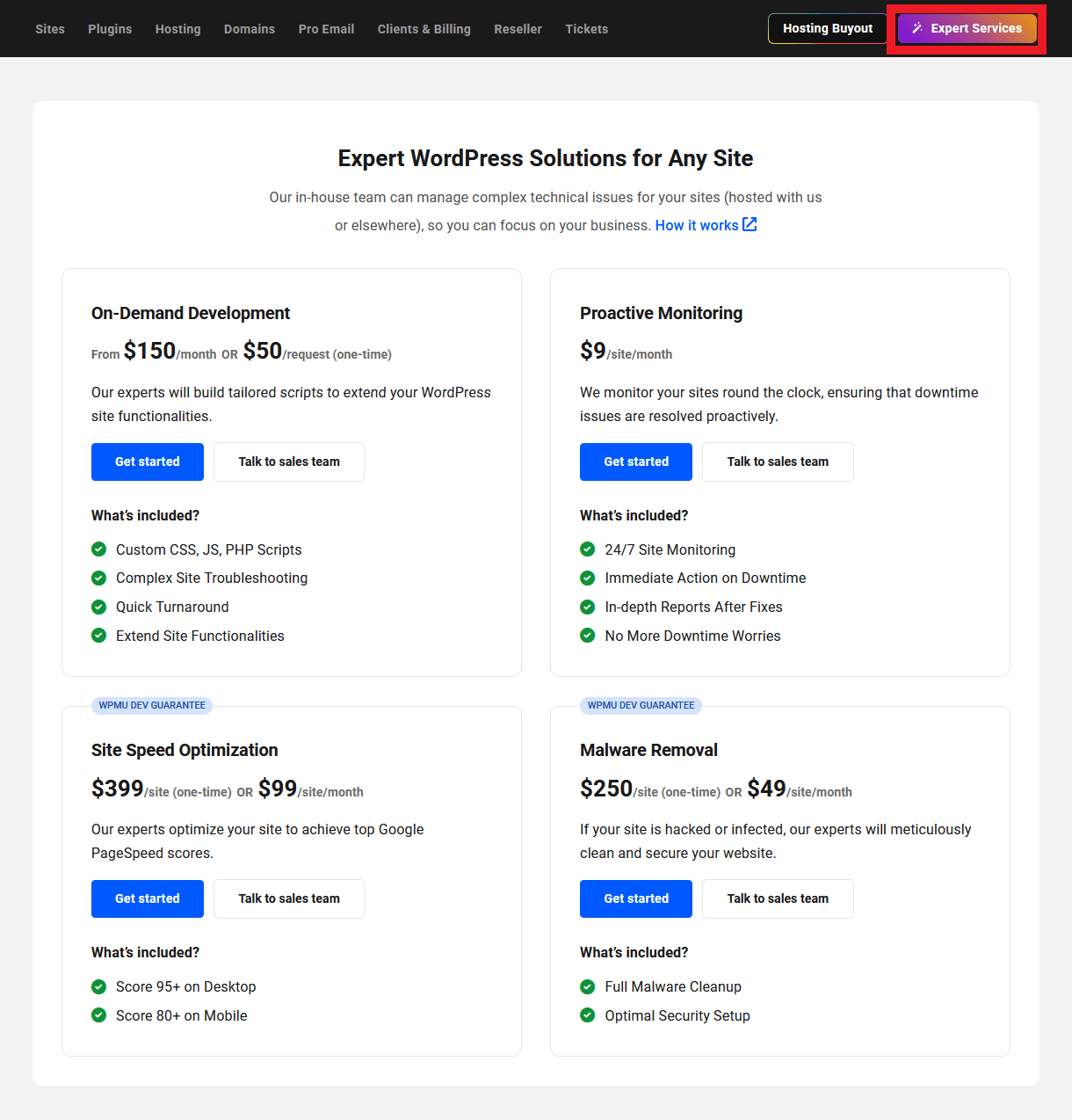 Expert Services page in the Hub