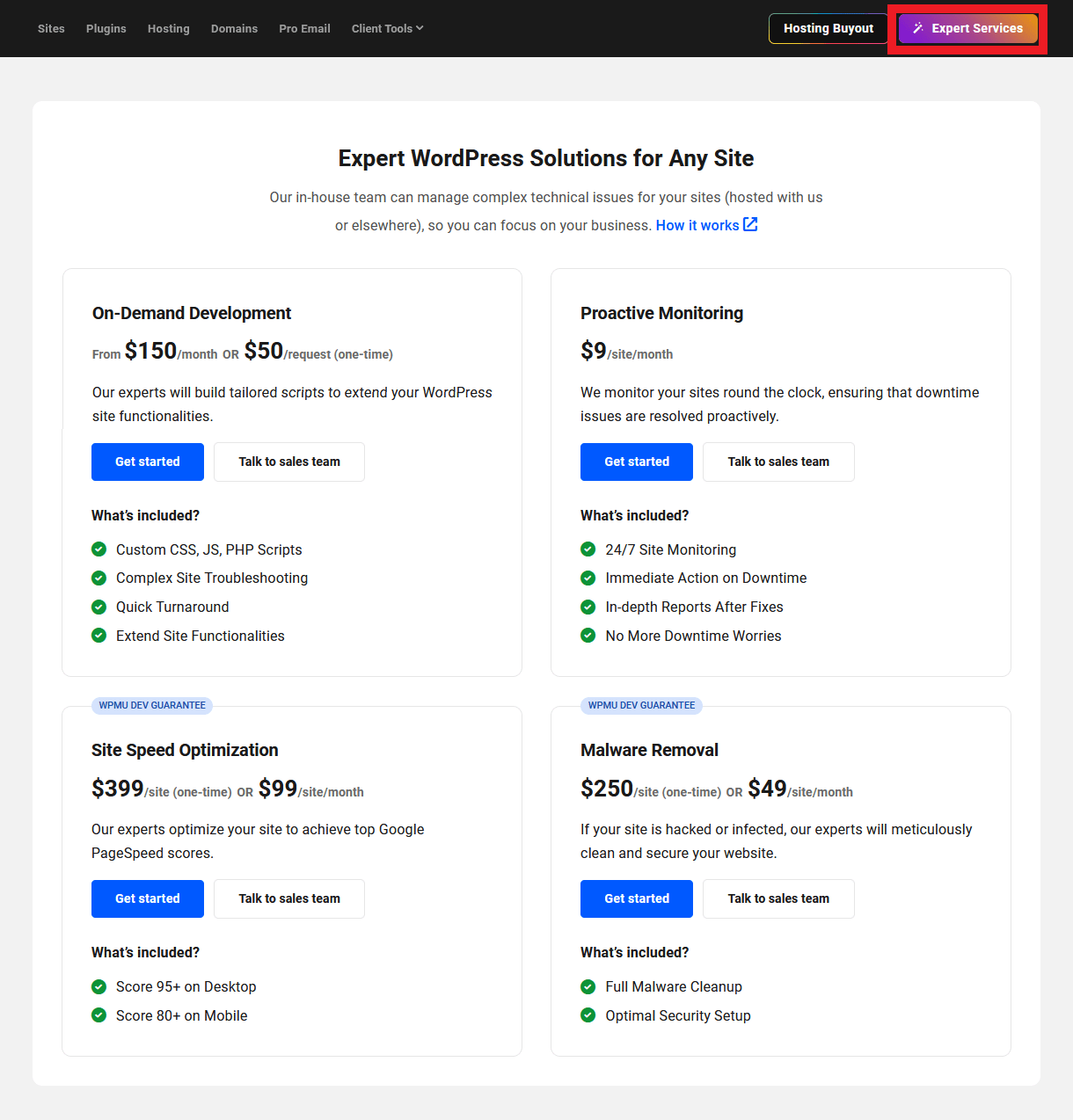 Expert Services page in the Hub