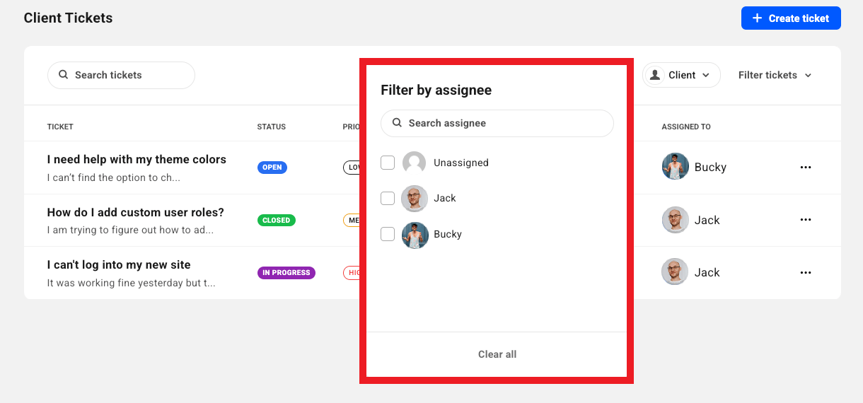 Filtering Hub tickets by assignee