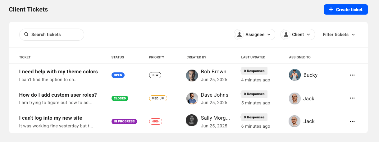 All clients support tickets on the Hub