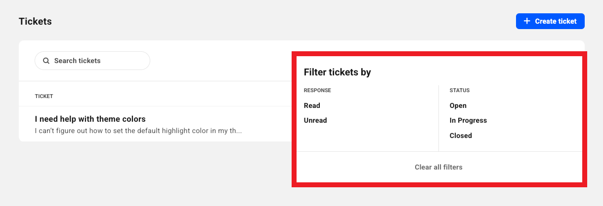 Filtering tickets on the Hub