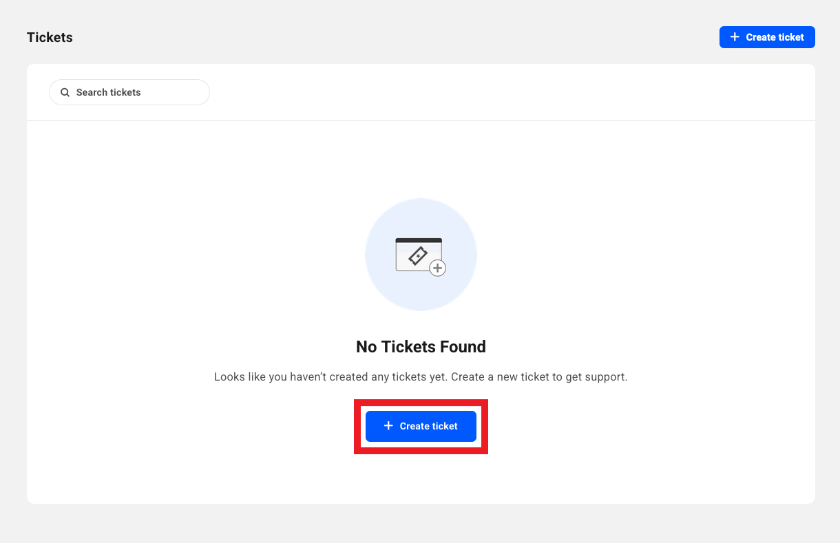 Empty tickets section on branded Hub