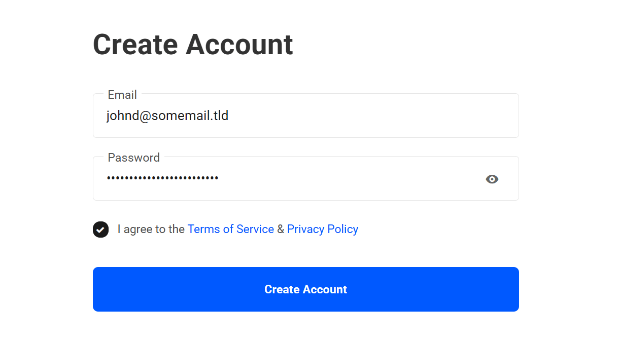 Client account creation form in Client Tools