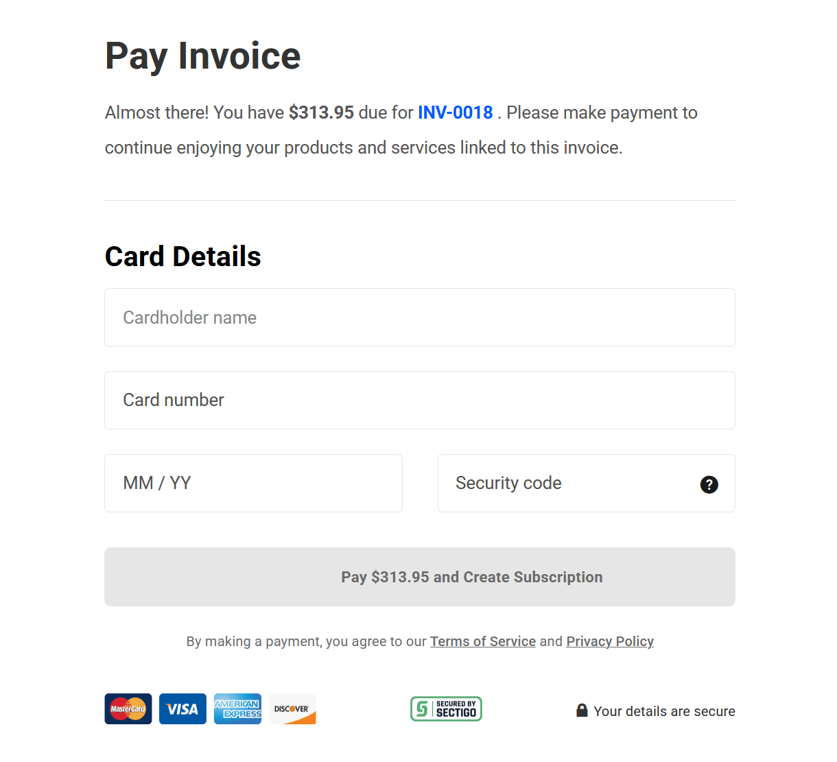 Entering card details when making a payment in your client portal