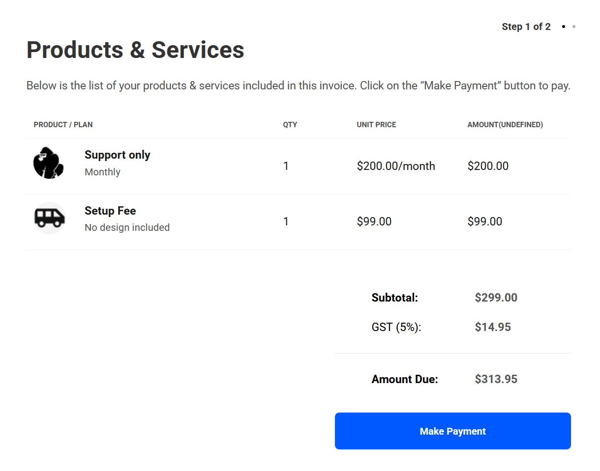 Invoice summary when making a payment in your client portal