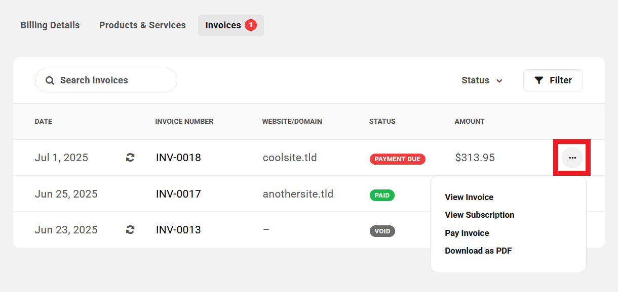 Client invoice options in your client portal