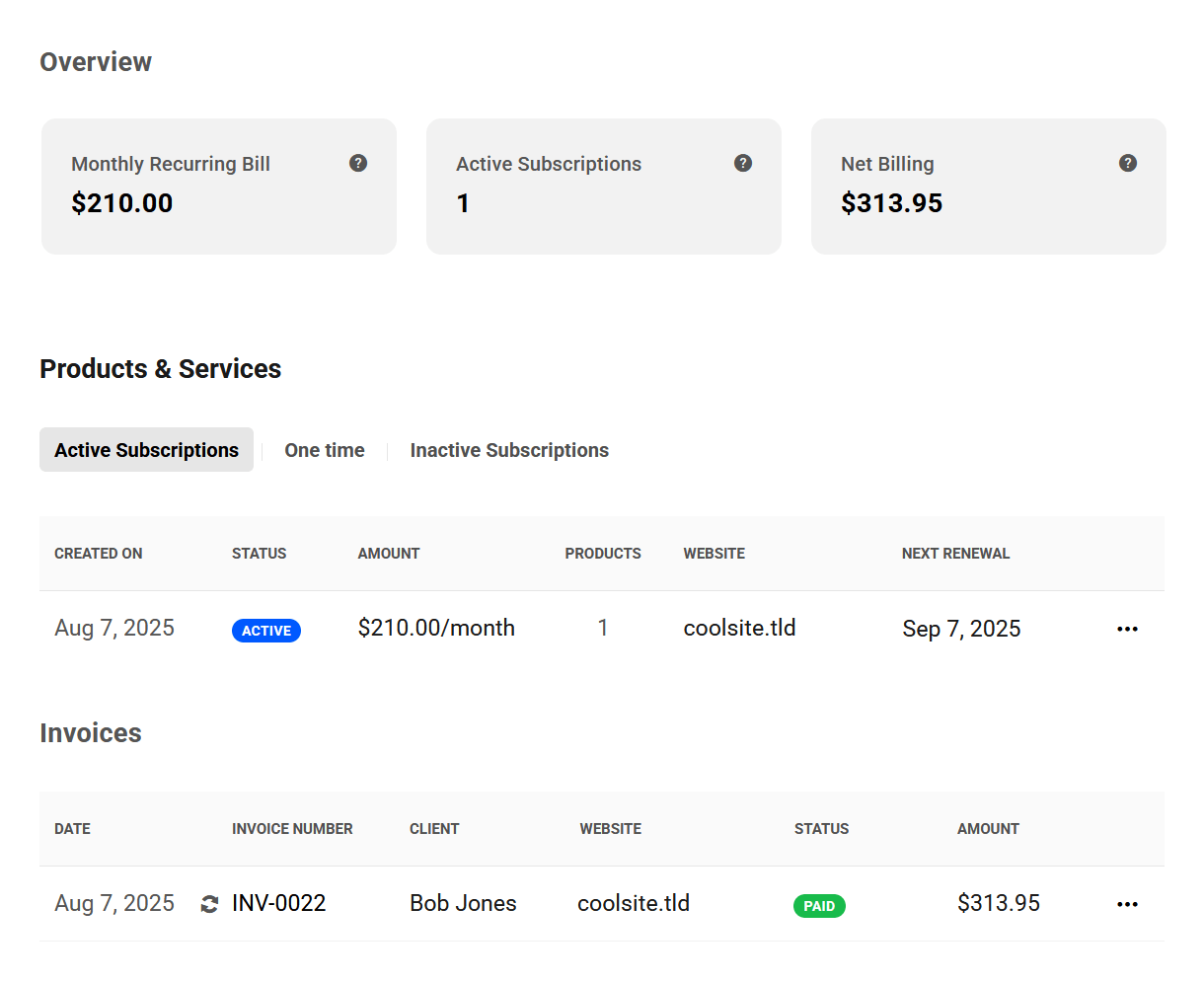 Client site billing in your client portal