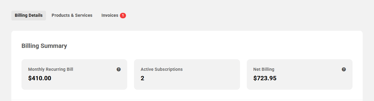 Client view of Billing summary in your client portal