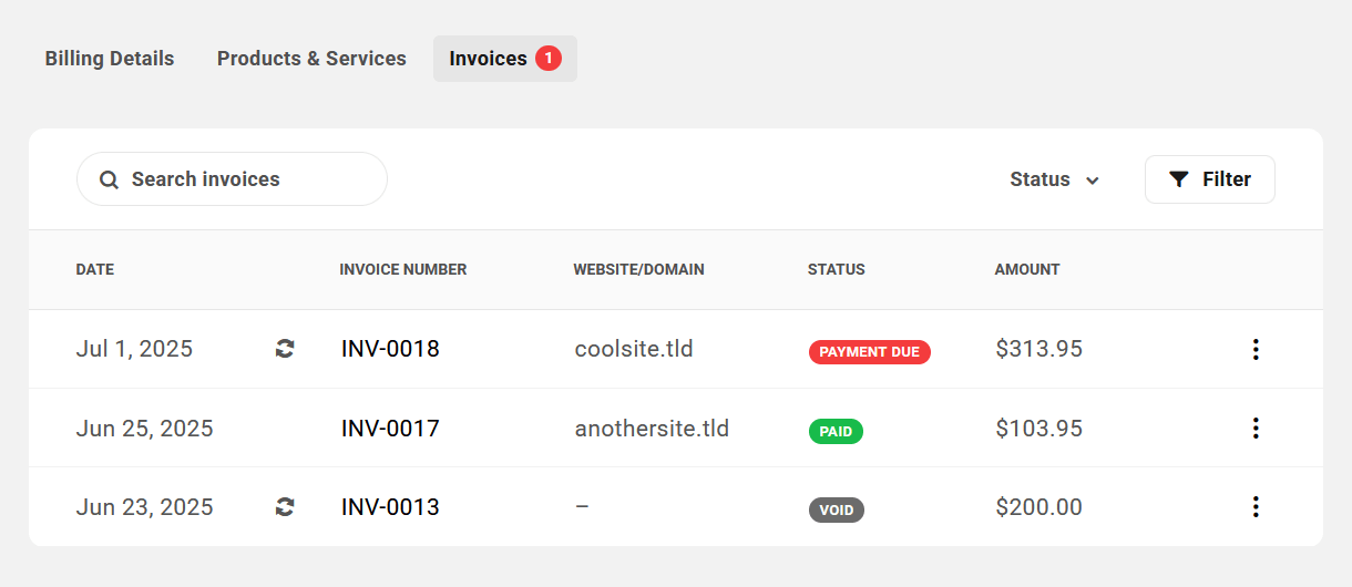 Client invoices in your client portal