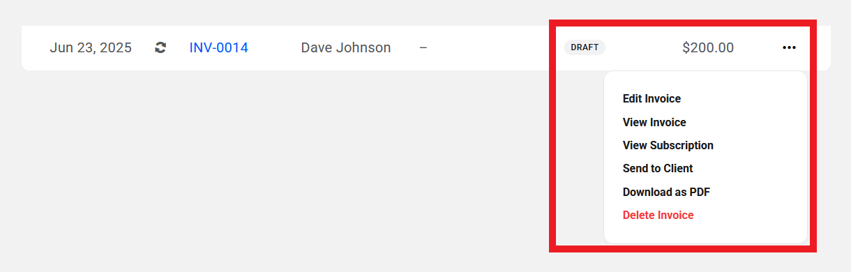 Draft status on Client Tools invoice