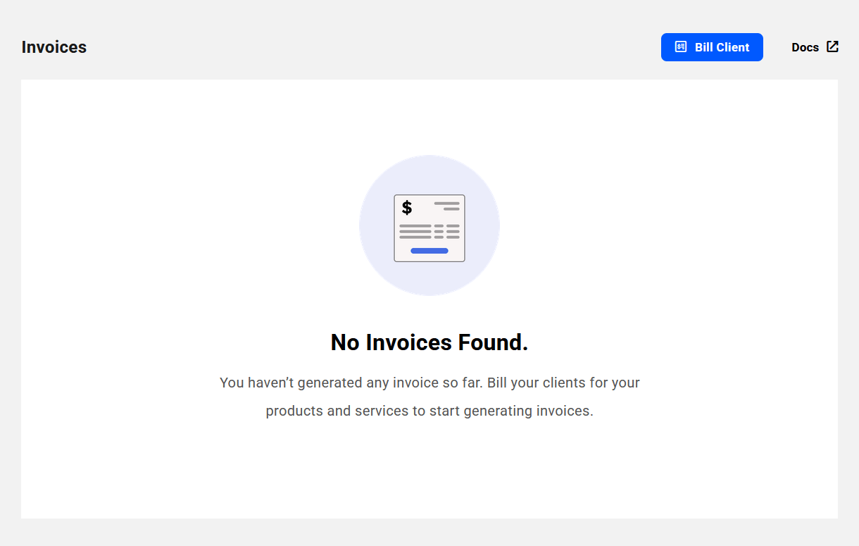 Invoices section in Client Billing Tool