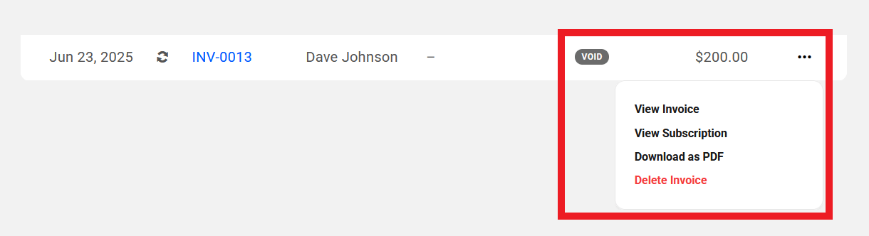 Void status on Client Tools invoice