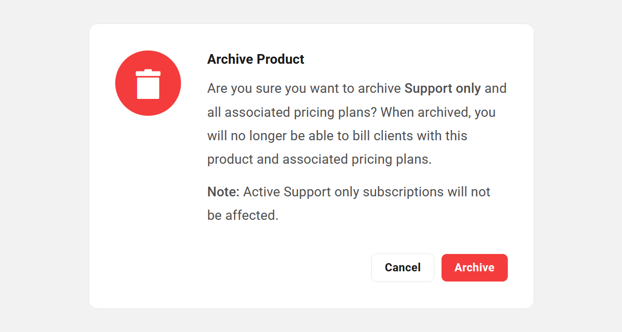 Archiving a pricing plan in Client Tools