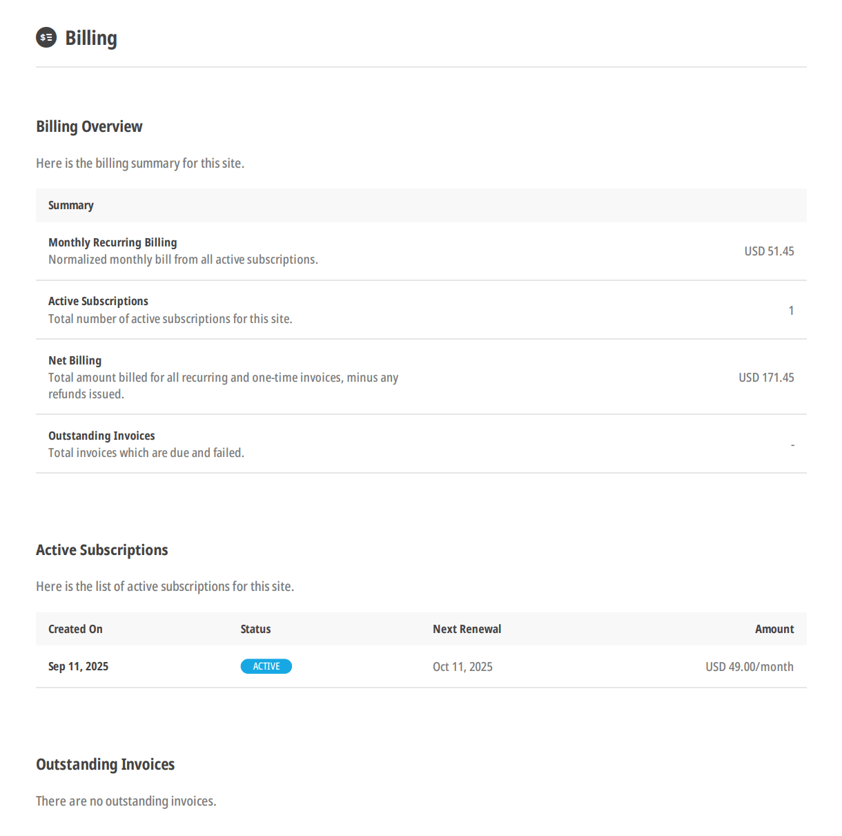Billing activity in a detailed report