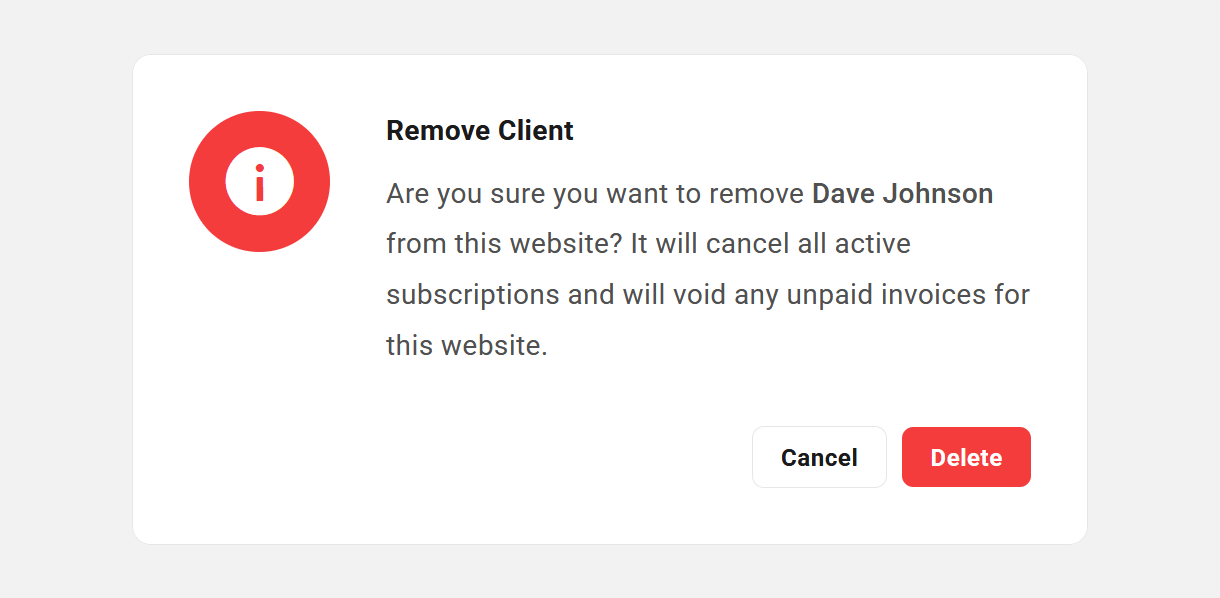 Confirm removal of client from site