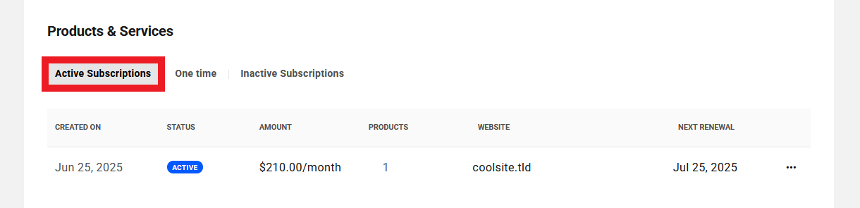 Active subscriptions for a site