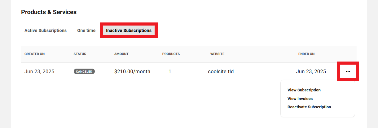 Inactive subscriptions for a site