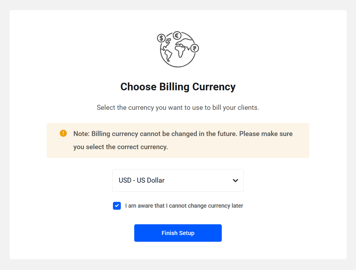 Select billing currency when connecting Stripe account