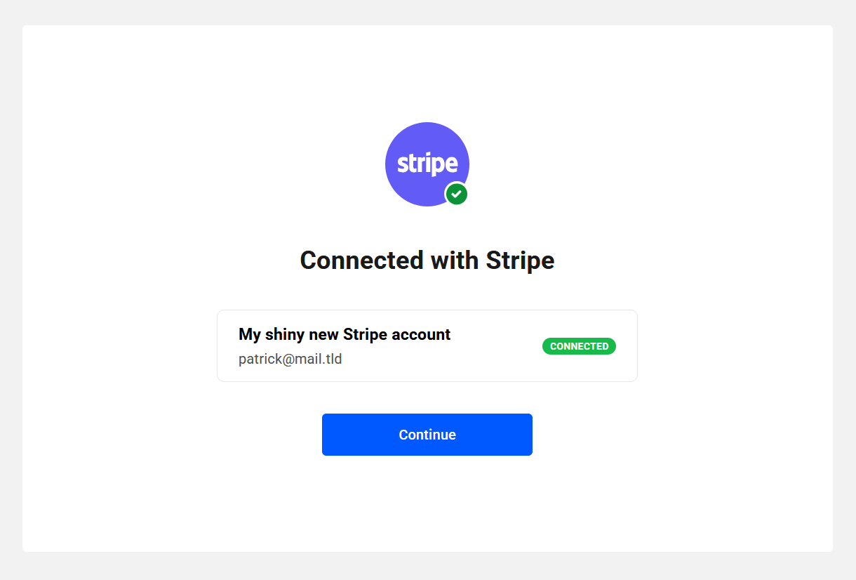 Stripe connected confirmation message
