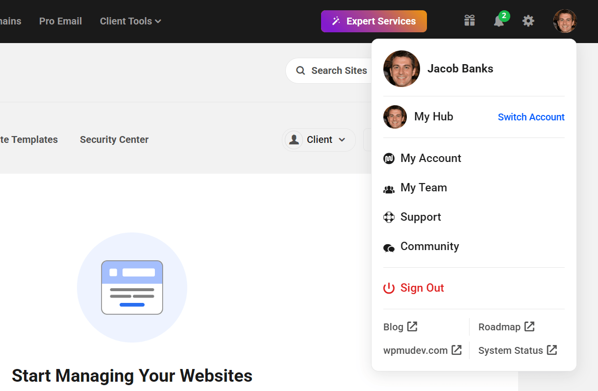 Client profile in the WPMU DEV Hub