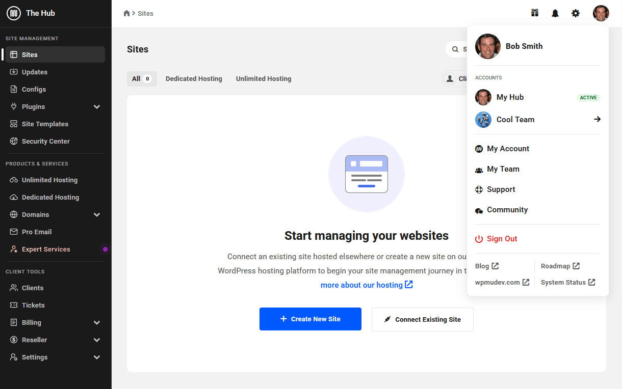 Client profile in the WPMU DEV Hub