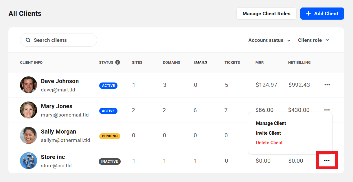 Client management options in Client Tools