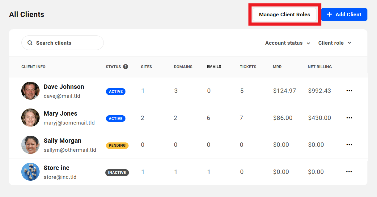 Link to manage client roles in Client Tools