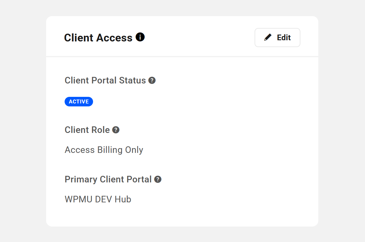 Client access details in Client Tools