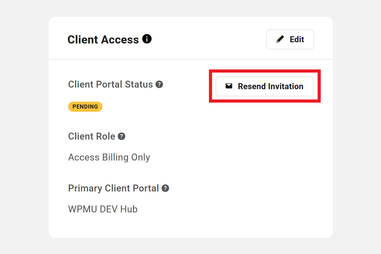 Resend invitation to a client in Client Tools