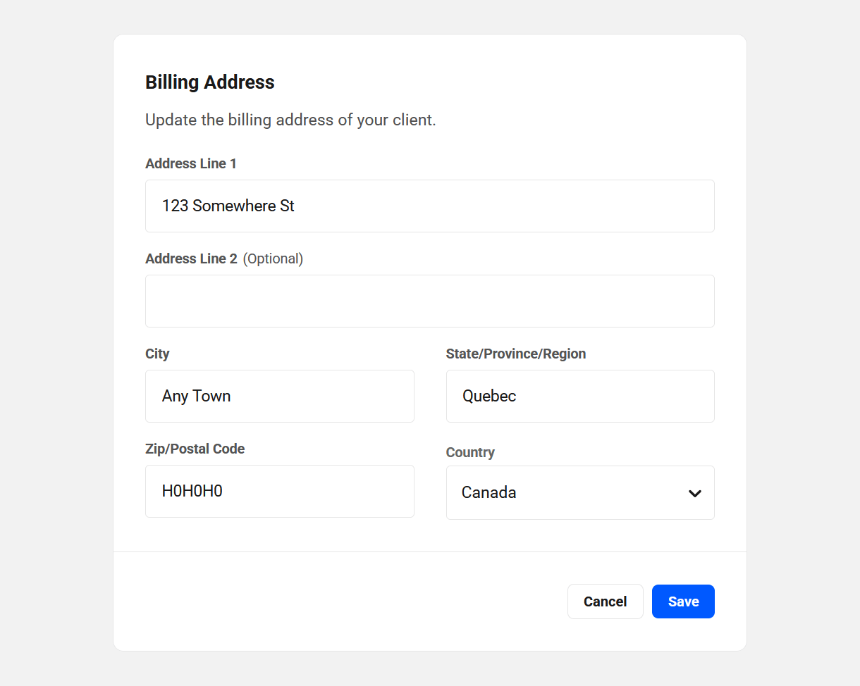 Edit address in a client profile