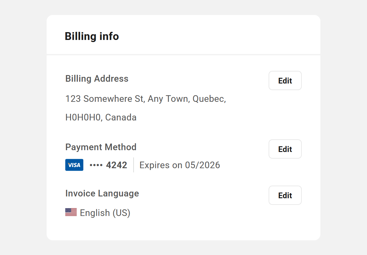 Billing info in a client profile