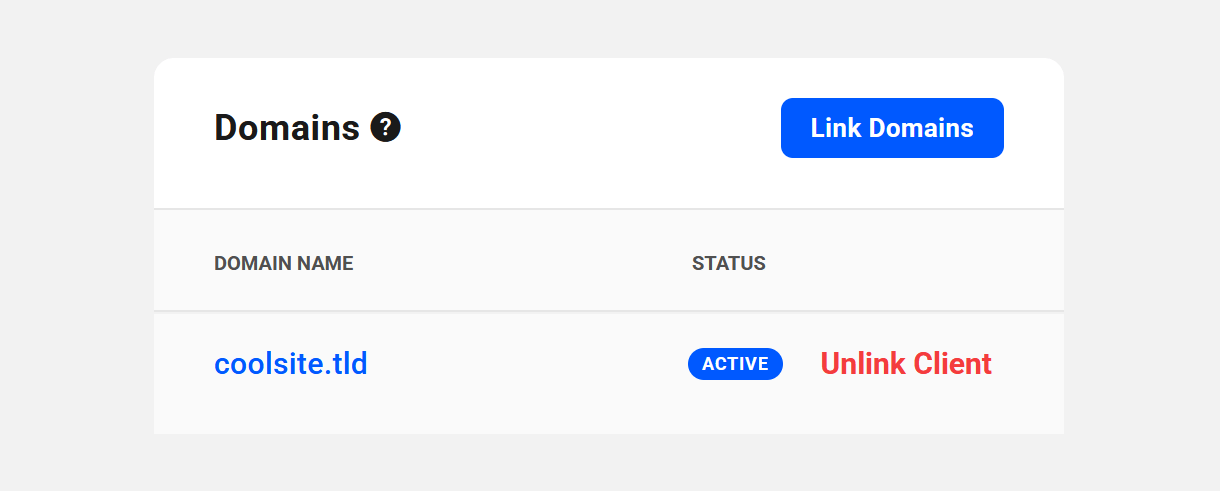 Domains linked to a client