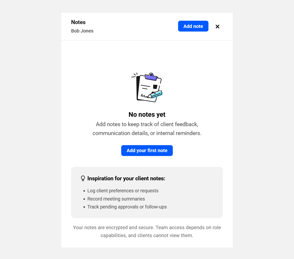 Add a new note to a client profile