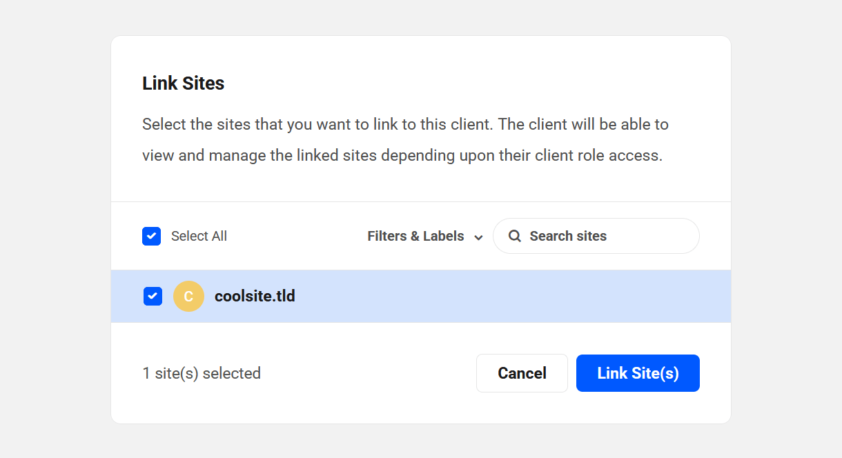 Select websites to link to a client in their profile