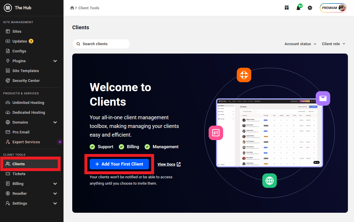 Clients section in Client Tools