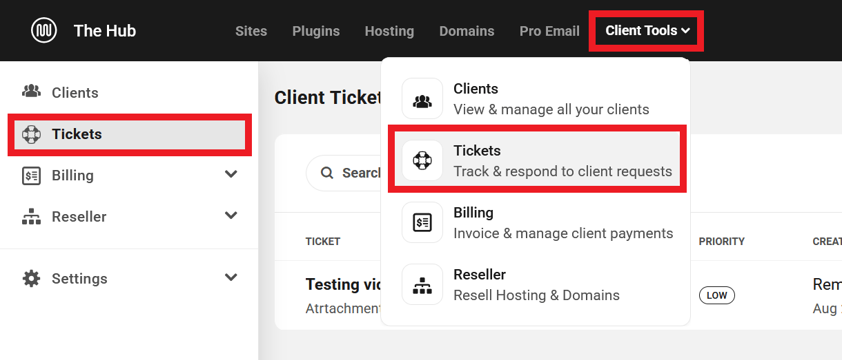 Tickets section in Client Tools