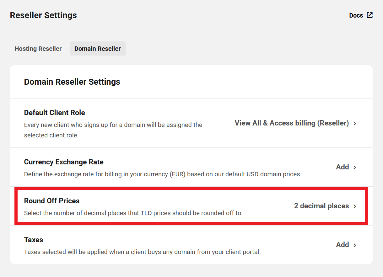 Round off prices for reseller domains in Client Tools