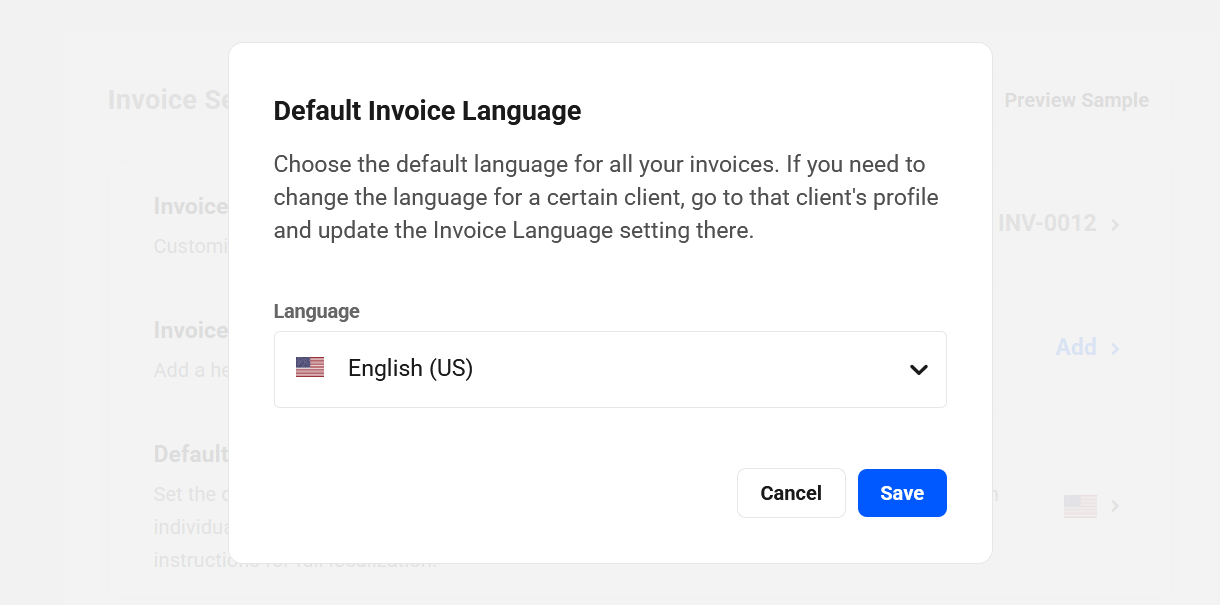 Change default language for invoices in Client Tools