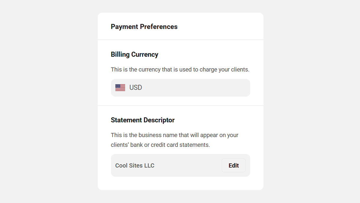 Payment preferences in Billing tool