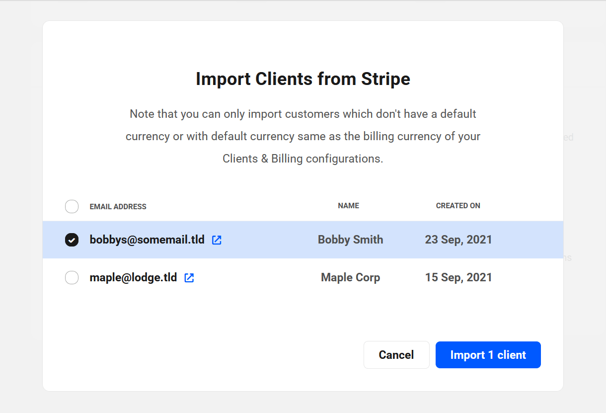 Import clients from Stripe in your Billing tool