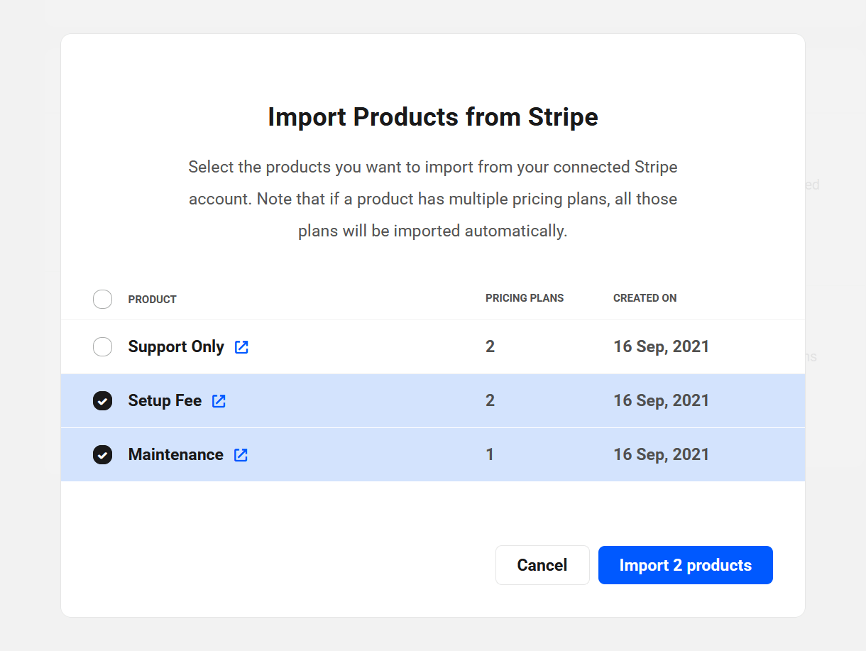 Import products from Stripe in your Billing tool